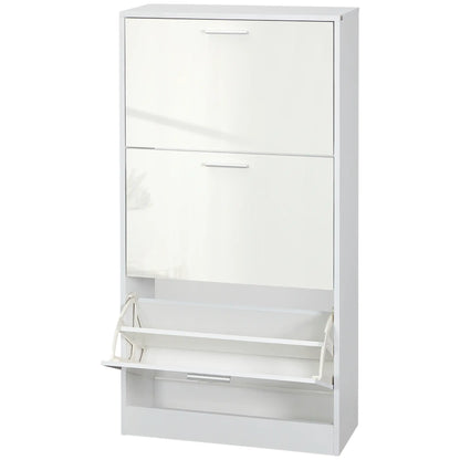 Slim Shoe Storage, 3 Flip Drawers, Adjustable Shelves, 15 Pair, High Gloss, White Shoe Storage Cabinets & Racks at Gallery Canada