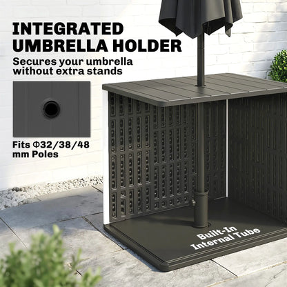 30 Gallon Storage Box, Outdoor Side Table with Umbrella Holder, Black Patio Storage Boxes at Gallery Canada