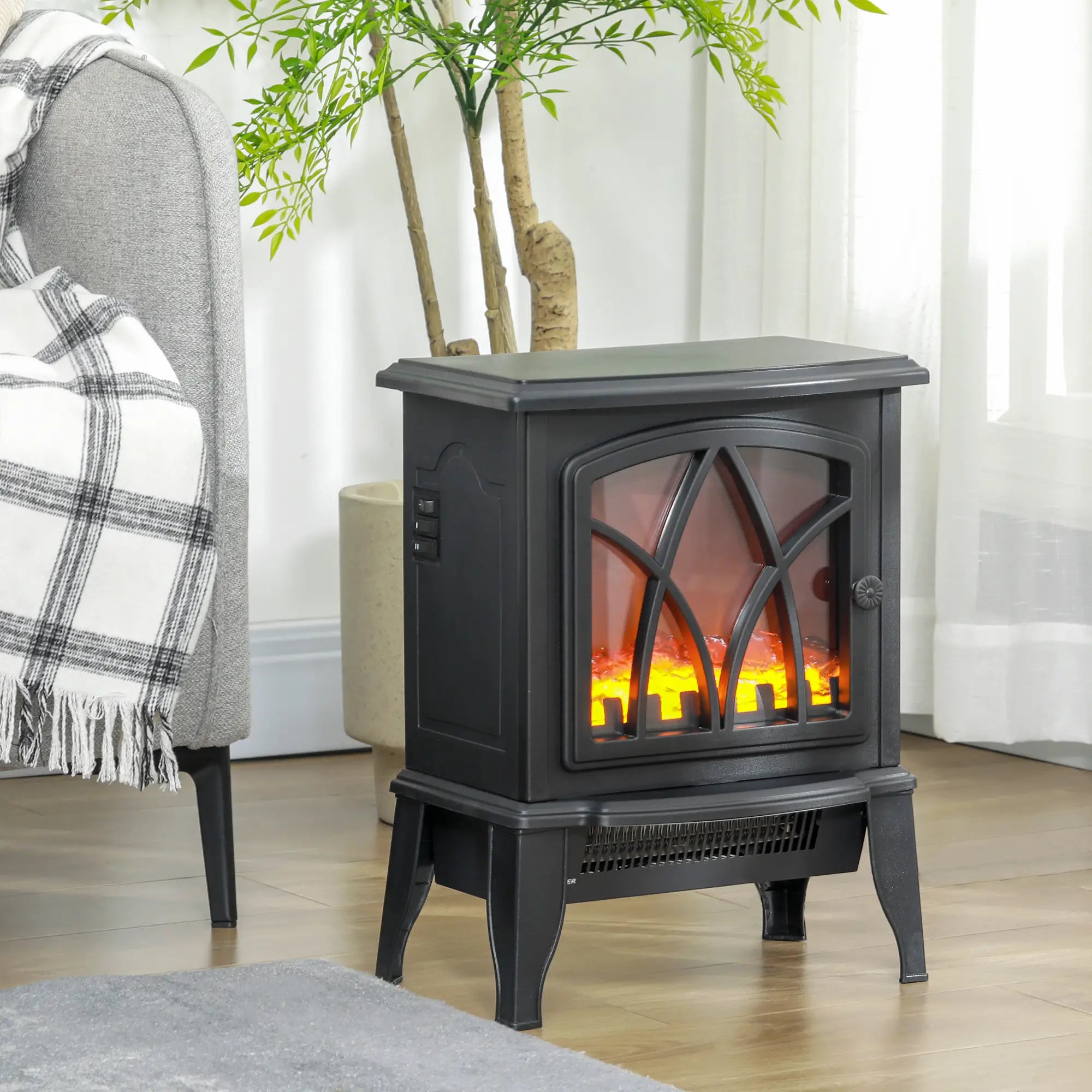Electric Fireplace Heater, Freestanding Stove, Realistic Flame, Overheat Protection, 750W/1500W, Black Electric Fireplaces at Gallery Canada