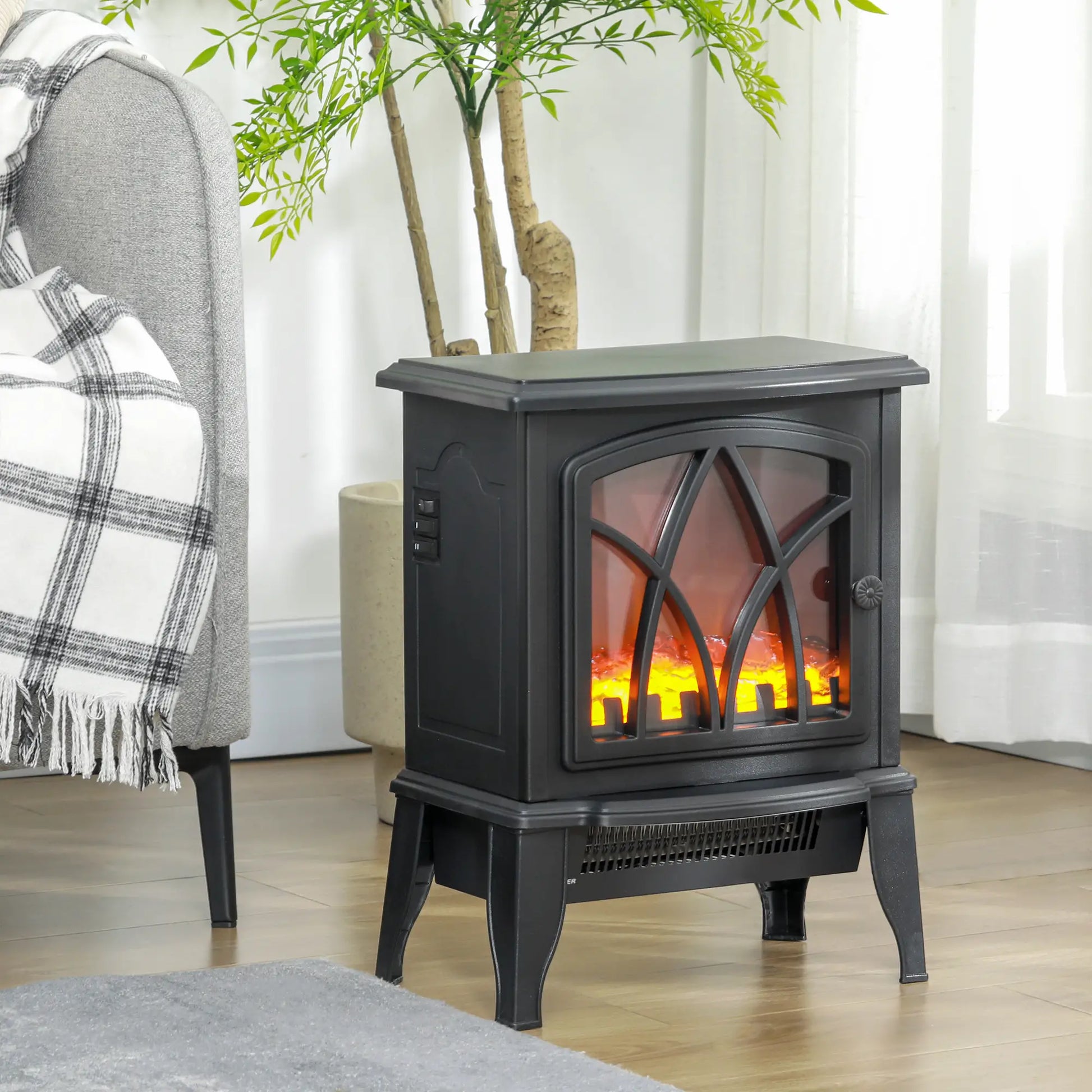 Electric Fireplace Heater, Freestanding Stove, Realistic Flame, Overheat Protection, 750W/1500W, Black Electric Fireplaces at Gallery Canada