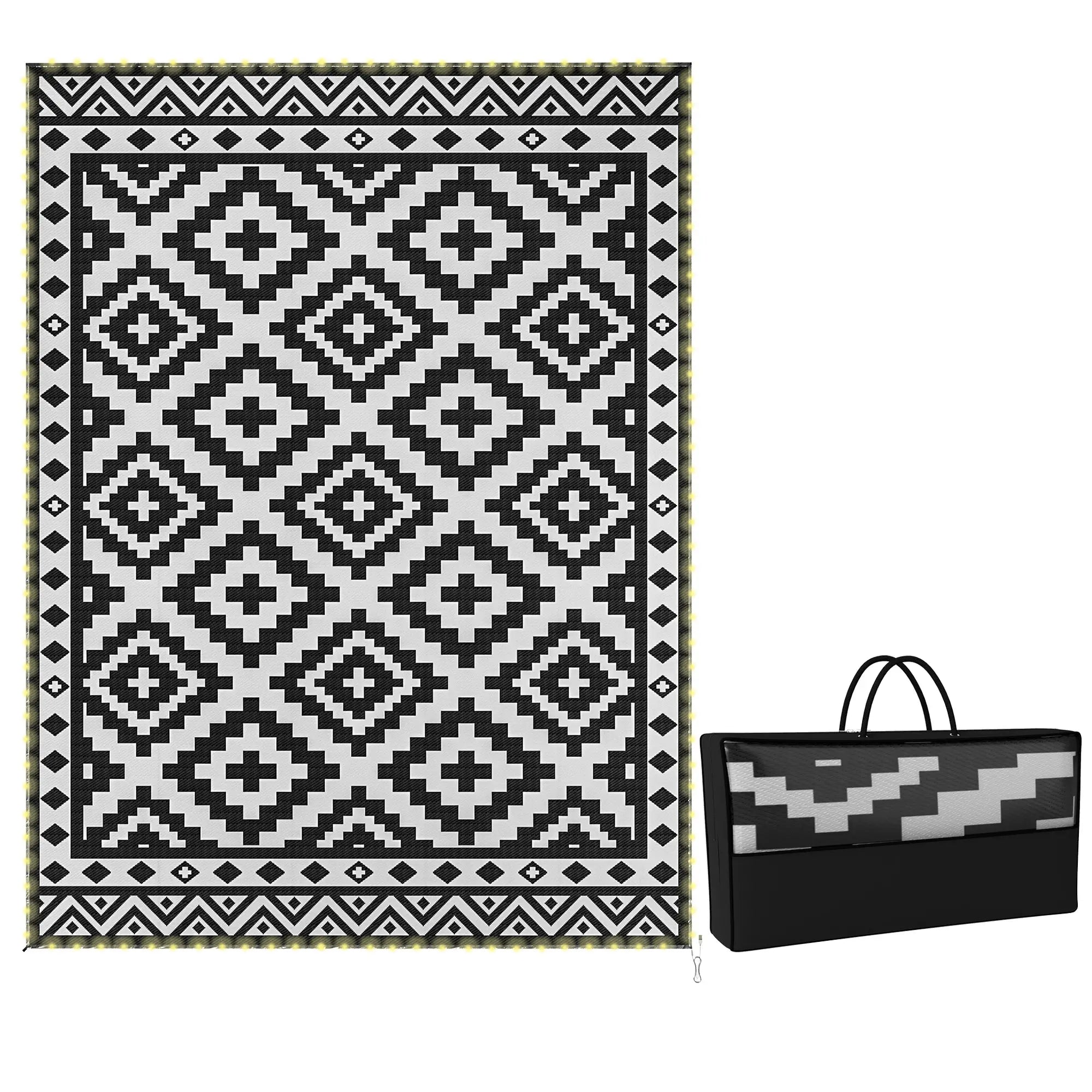 Reversible Plastic Straw Rug, LED Lights, 12' x 9' Outdoor Reversible Rugs at Gallery Canada