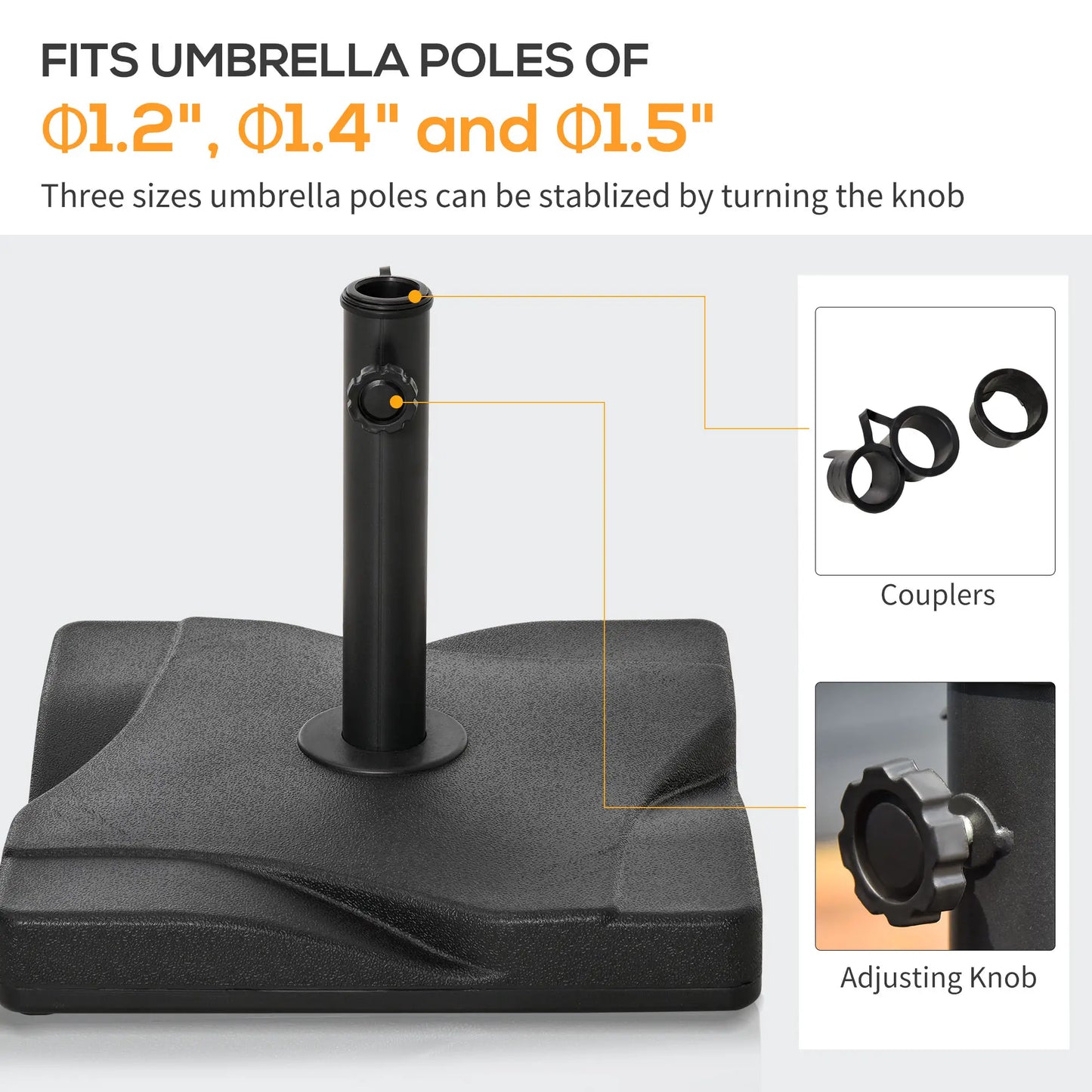 Outdoor Square Cement Parasol Base, Fits Φ1.3", Φ1.5", Φ2.0" Pole, Black Umbrella Bases at Gallery Canada