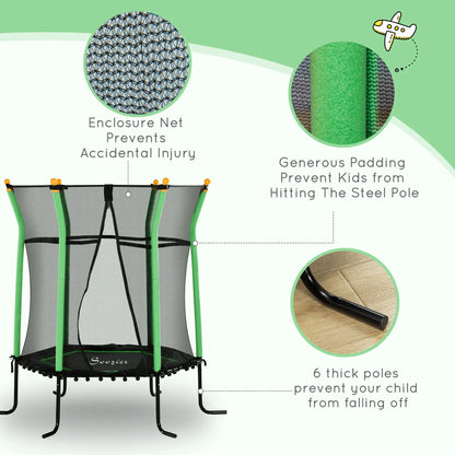 64" Kids Trampoline, Indoor Outdoor, Enclosure Net, Green Trampolines at Gallery Canada