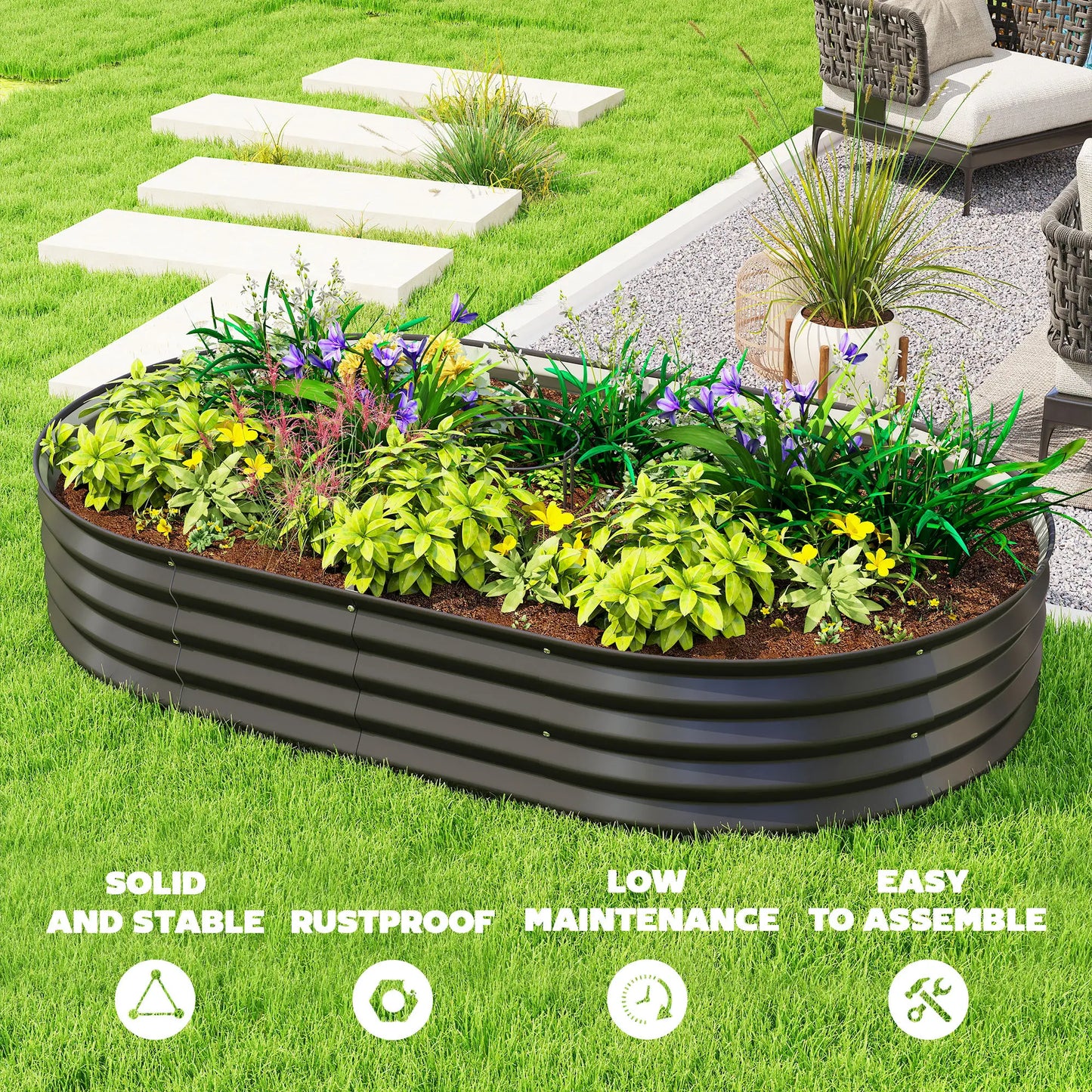 5' x 3' x 1' Large Outdoor Planter Box, Galvanized Raised Garden Bed, Black