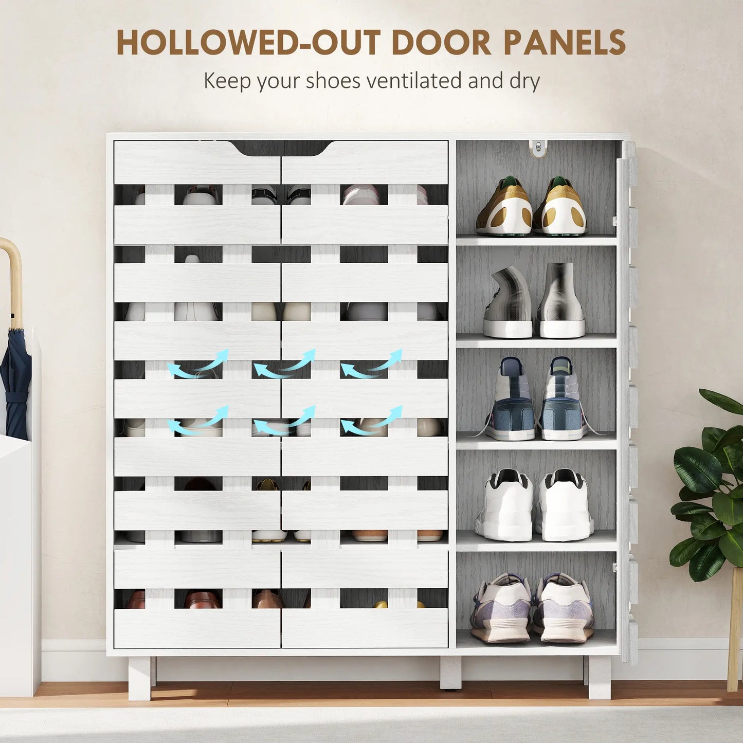 Shoe Cabinet, 21 Pair Storage with Hollowed-Out Doors, White Shoe Storage Cabinets & Racks at Gallery Canada