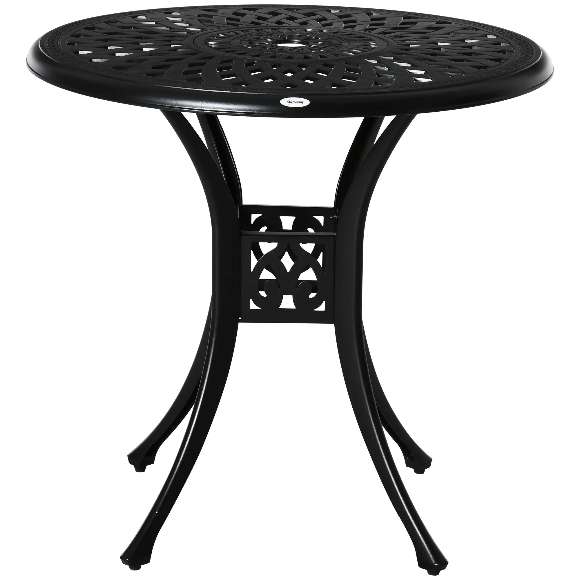 30-Inch Round Patio Dining Table, Umbrella Hole, Antique Cast Aluminum, Black Patio Side Tables at Gallery Canada
