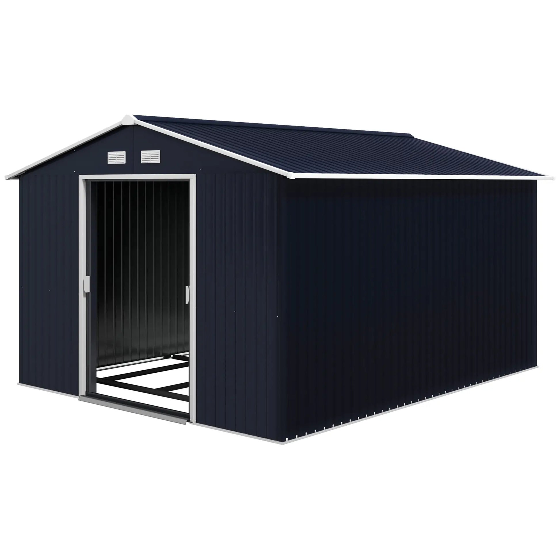 11' x 9' Metal Storage Shed, Garden Tool House, Double Sliding Doors, 4 Air Vents, Dark Grey Sheds at Gallery Canada