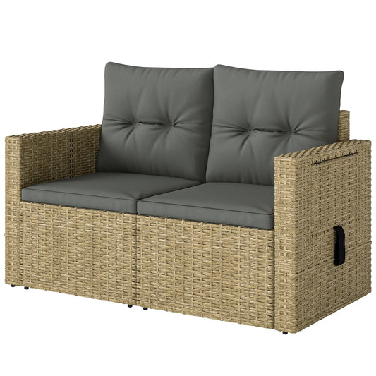 Wicker Outdoor Sofa With Side Trays, With Cushions, Light Grey Patio Furniture Sets Natural Wood, Black, Light Grey at Gallery Canada