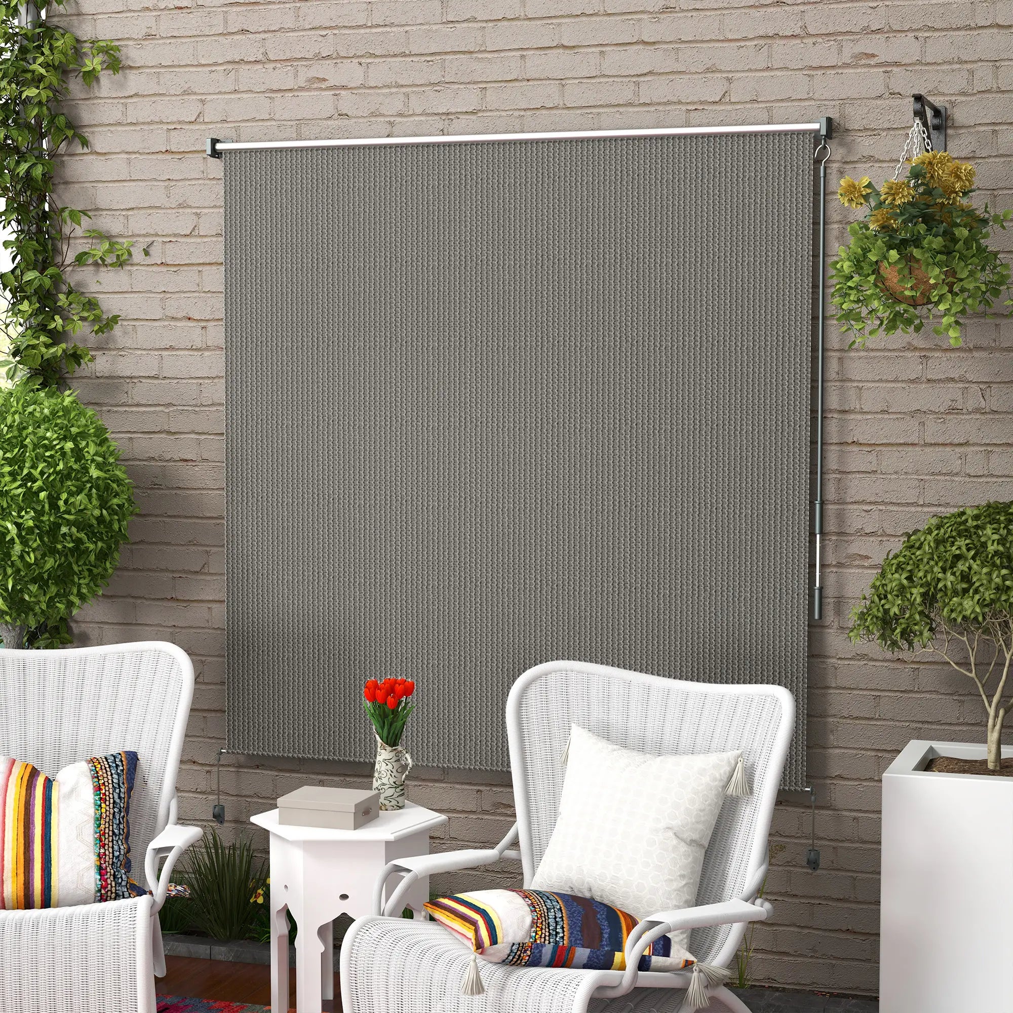 6' x 6' Outdoor Roller Shades, Cordless Porch Blinds, Light Grey Side Awnings at Gallery Canada