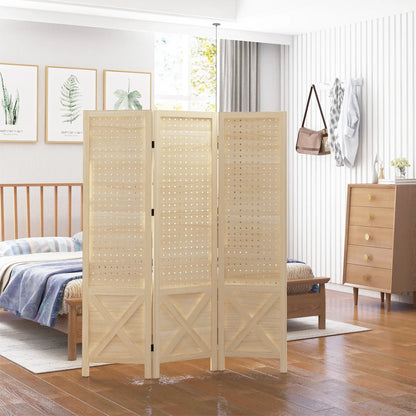 4.7' Wooden Room Divider, 3 Panel Folding Privacy Screen, Natural Room Dividers at Gallery Canada
