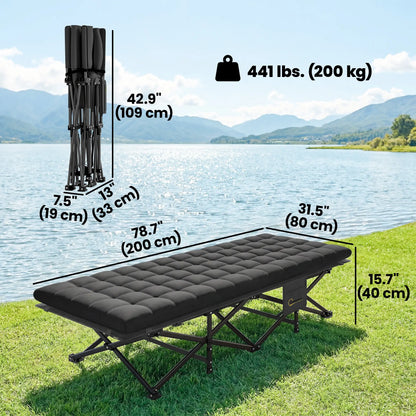 32" Extra Wide Folding Camping Cot, Soft Pad, Non-Slip Feet, Carry Bag, Black Camping Cots at Gallery Canada