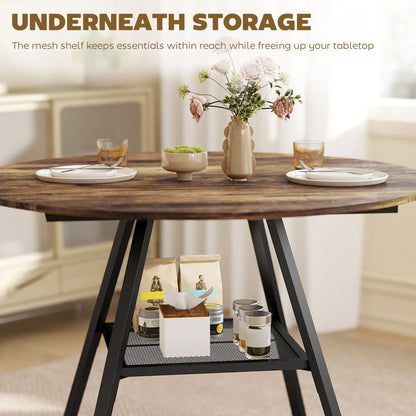39.4 Inch Round Dining Table For 4, Metal Storage Shelf, Rustic Brown Dining Tables at Gallery Canada