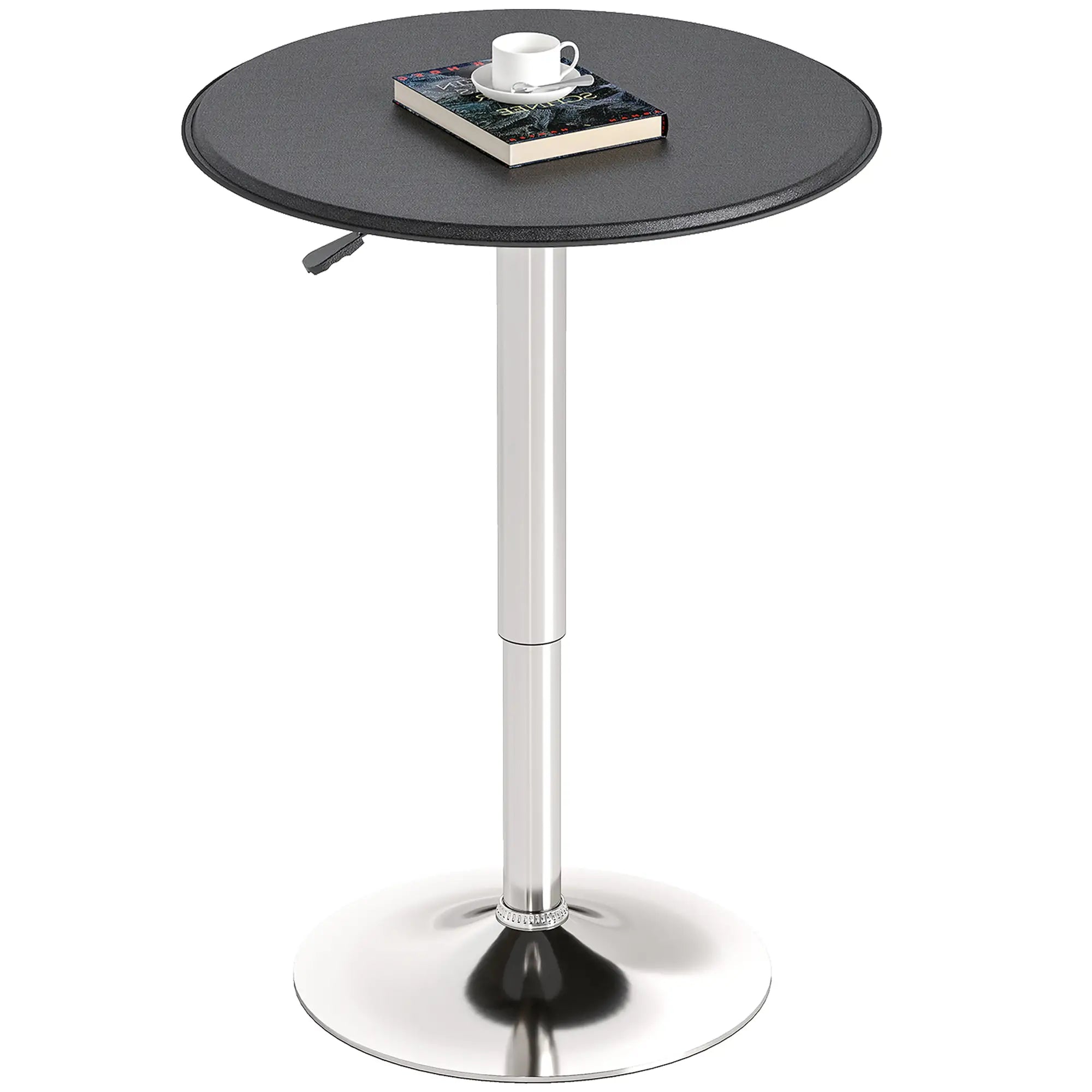 Round Bar Table, Adjustable Height, Faux Leather Top, Chrome Base, Black Bar Tables & Dining Tables Black Faux Leather, Chrome at Gallery Canada