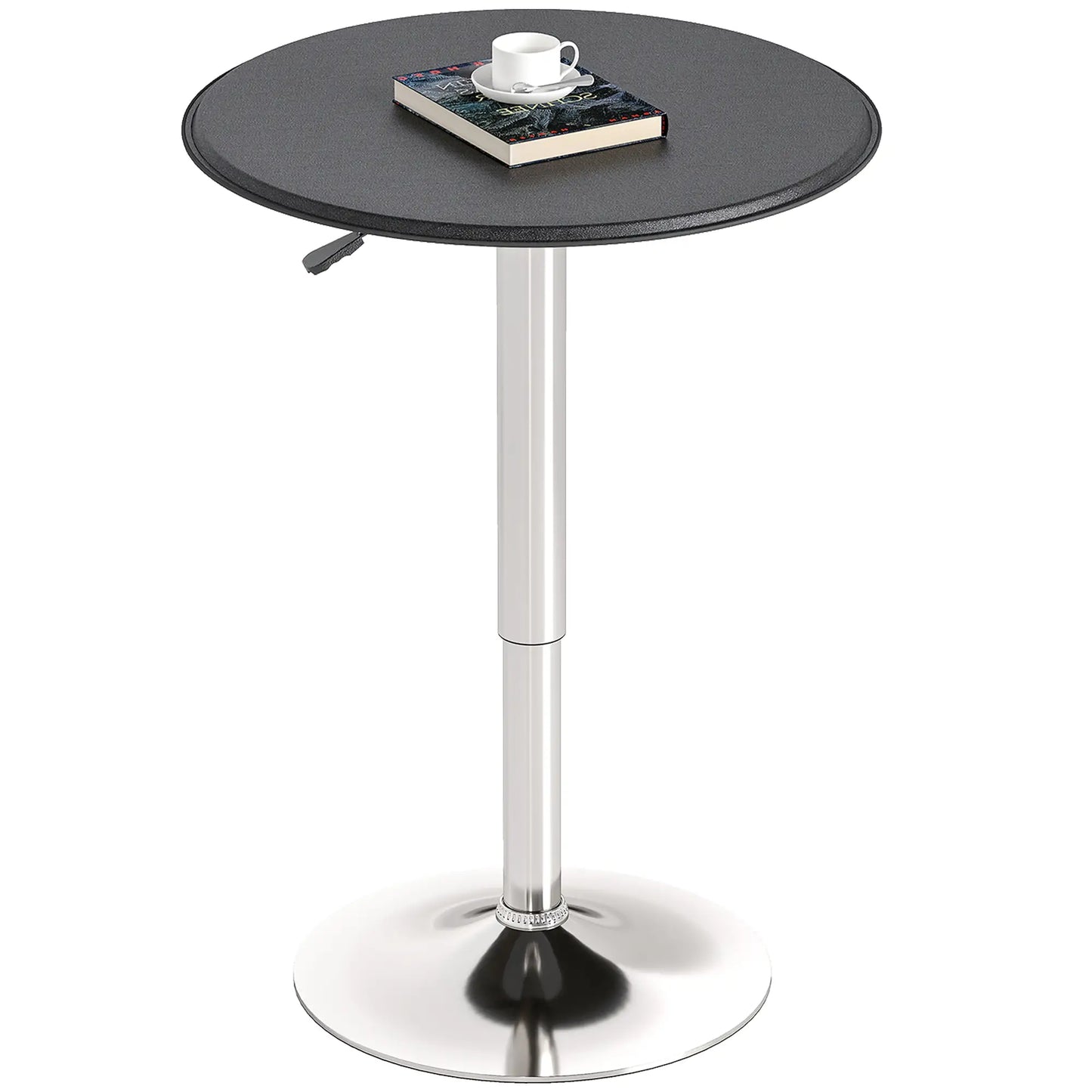 Round Bar Table, Adjustable Height, Faux Leather Top, Chrome Base, Black Bar Tables & Dining Tables Black Faux Leather, Chrome at Gallery Canada