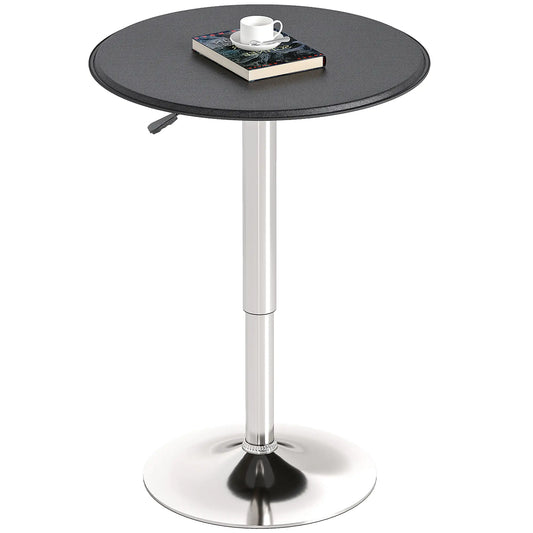 Round Bar Table, Adjustable Height, Faux Leather Top, Chrome Base, Black Bar Tables & Dining Tables Black Faux Leather, Chrome at Gallery Canada