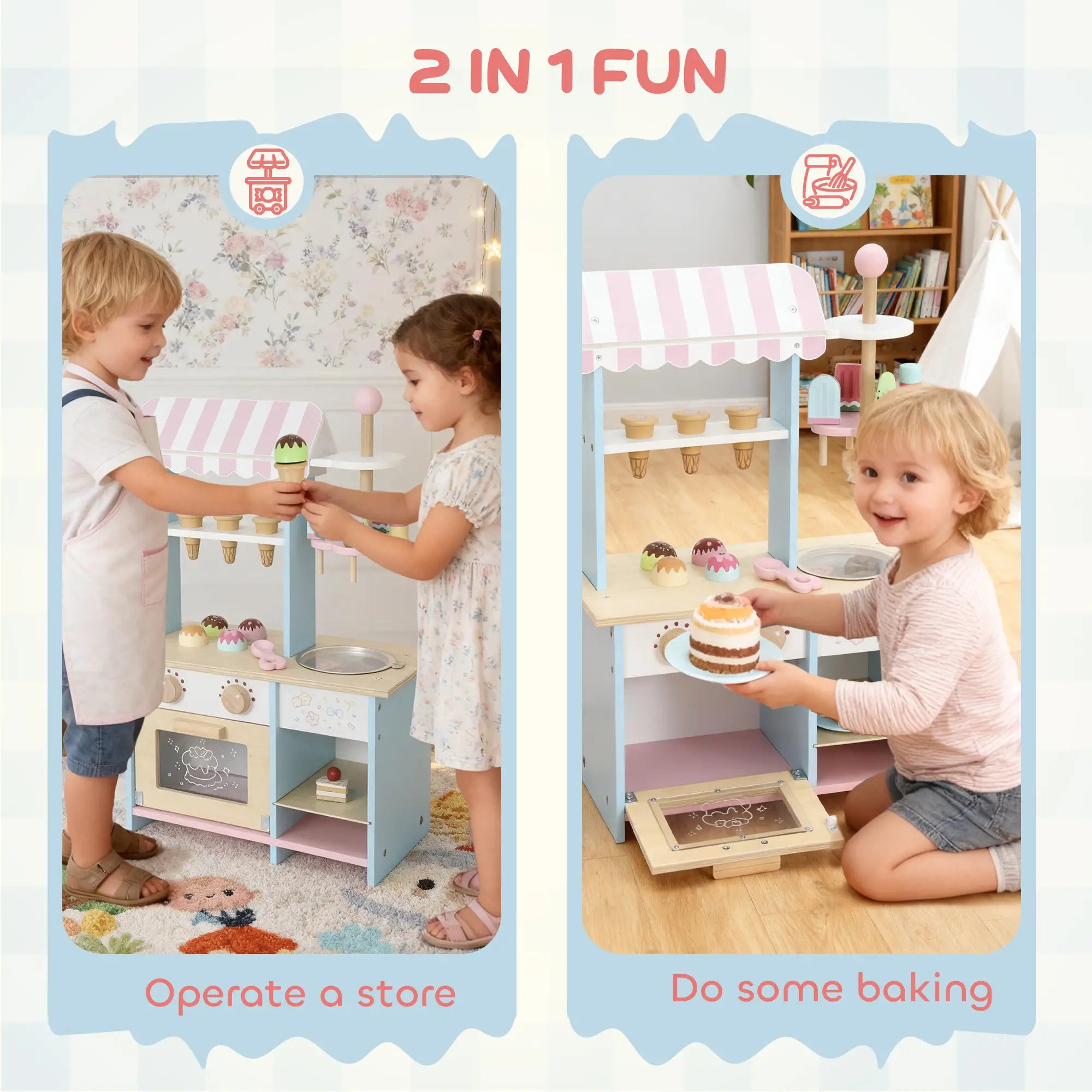 Wooden Ice Cream Toy Shop, Pretend Play Food Store with Oven, Ages 3+ Toy Playsets at Gallery Canada