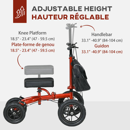 Adjustable Steerable Knee Walker, Foldable, Rubber Wheels, Dual Brake, Red Knee Walker & Wheelchair Ramps at Gallery Canada