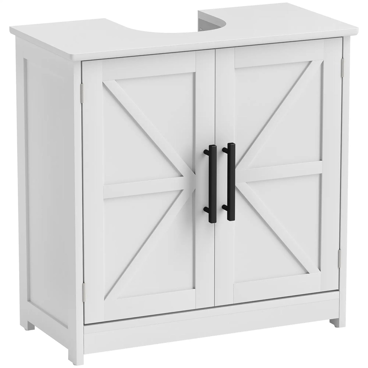Farmhouse Pedestal Sink Cabinet, Bathroom Storage with 2 Barn Doors, Adjustable Shelf, White Bathroom Cabinets at Gallery Canada