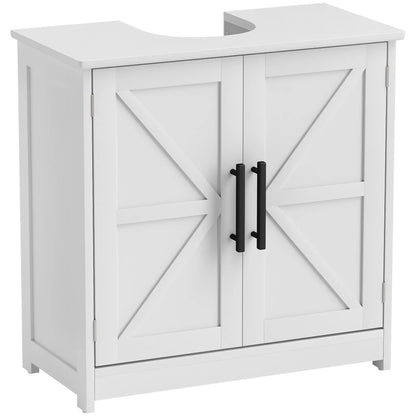 Farmhouse Pedestal Sink Cabinet, Bathroom Storage with 2 Barn Doors, Adjustable Shelf, White Bathroom Cabinets at Gallery Canada