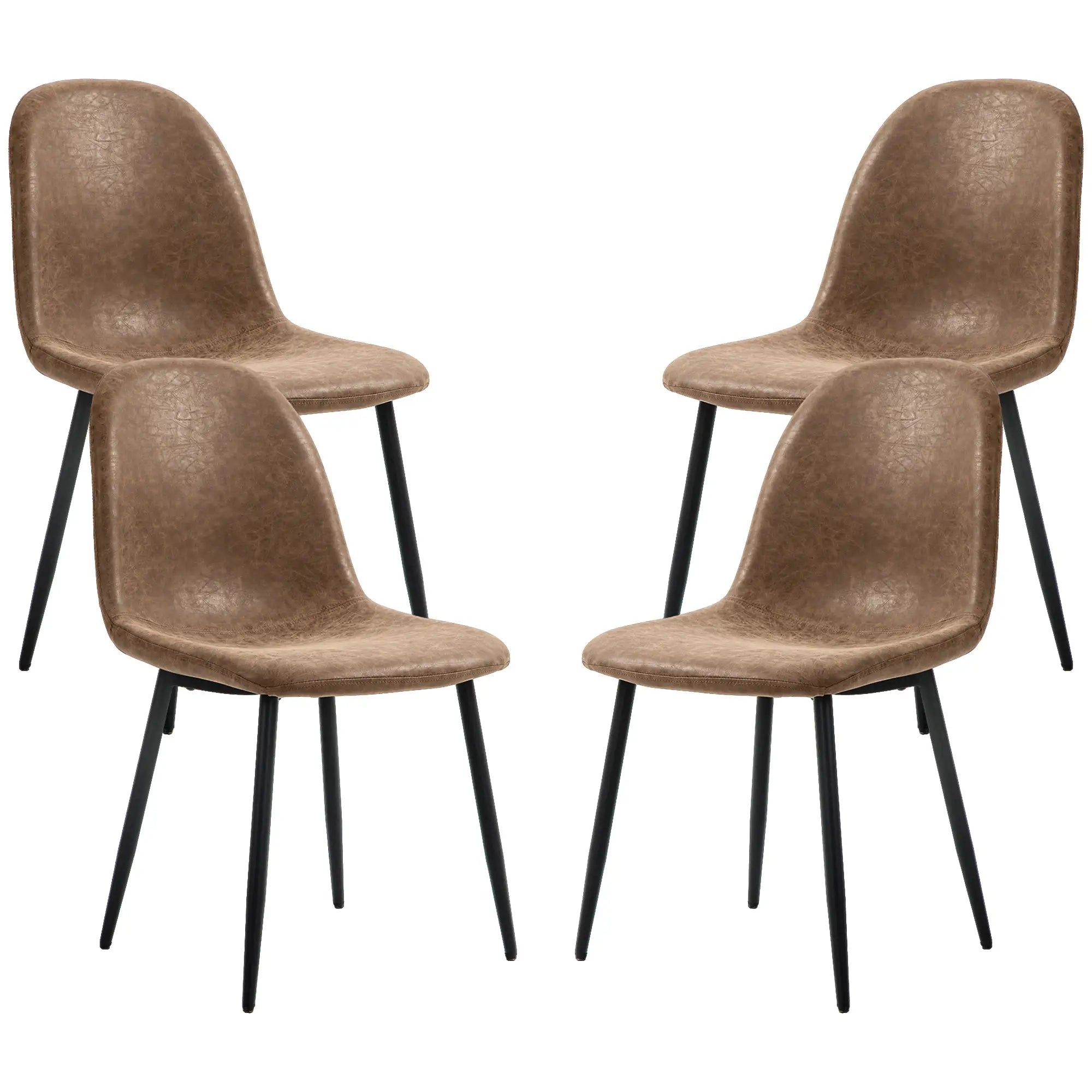 Retro Dining Table Chairs Set of 4, PU Leather Upholstered Bar Stools Brown at Gallery Canada