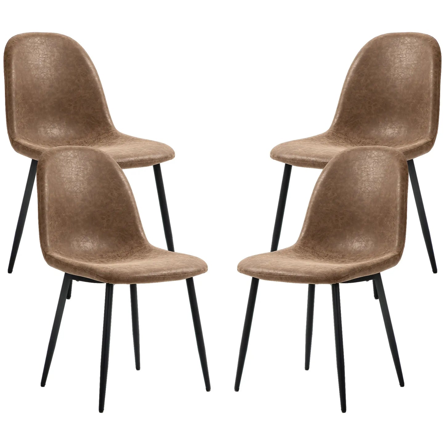 Retro Dining Table Chairs Set of 4, PU Leather Upholstered Bar Stools Brown at Gallery Canada
