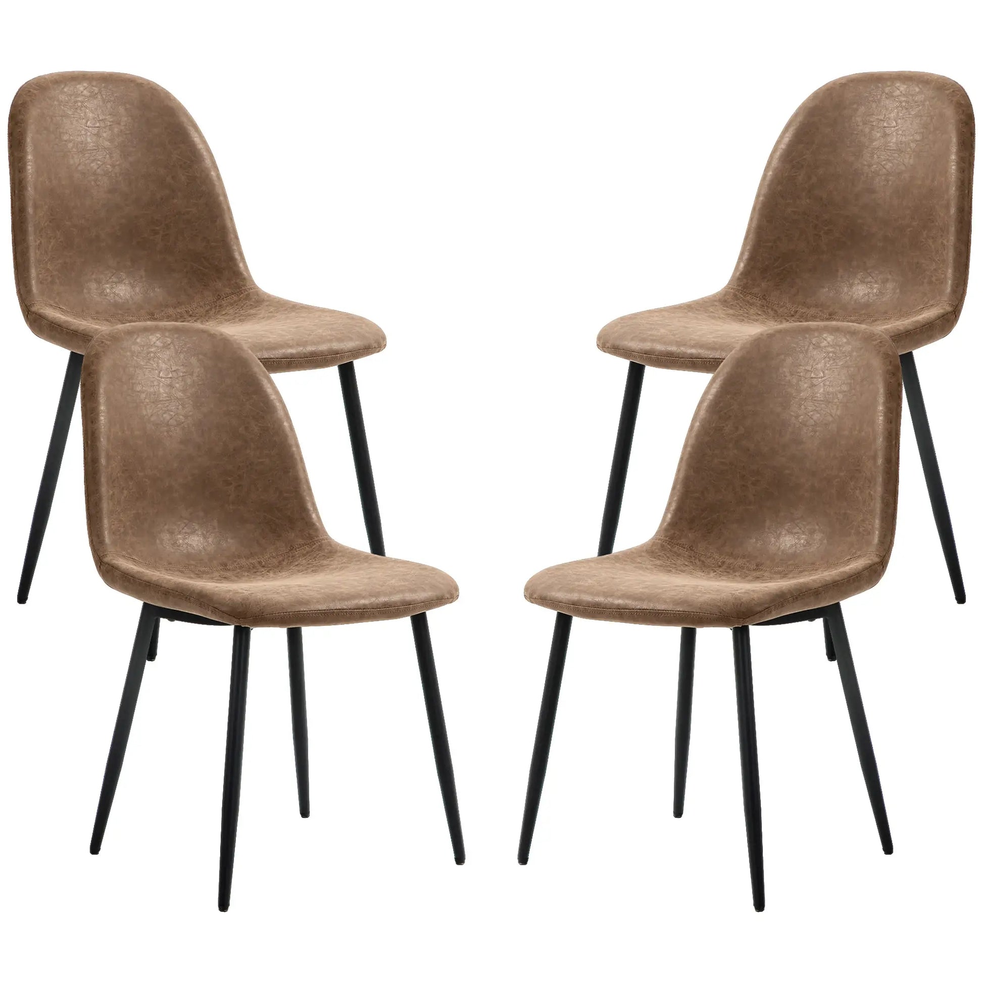 Retro Dining Table Chairs Set of 4, PU Leather Upholstered Bar Stools Brown at Gallery Canada