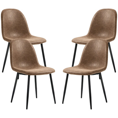 Retro Dining Table Chairs Set of 4, PU Leather Upholstered Bar Stools Brown at Gallery Canada