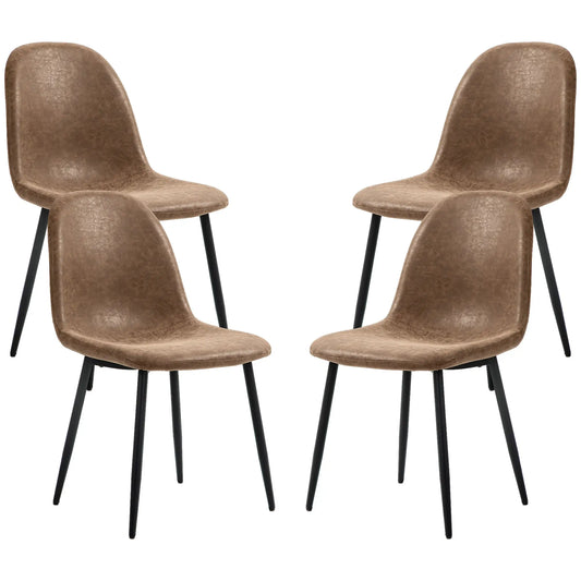 Retro Dining Table Chairs Set of 4, PU Leather Upholstered Bar Stools Brown at Gallery Canada