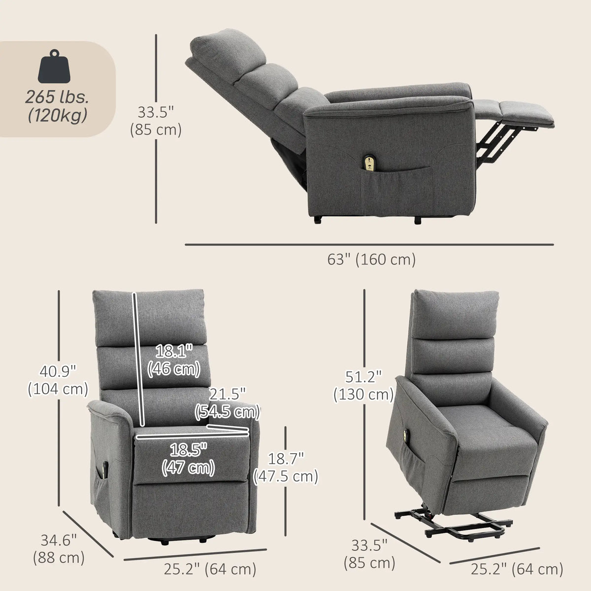 Lift Chair Recliner With Remote Control, Dark Grey Electric Power Lift Chairs at Gallery Canada