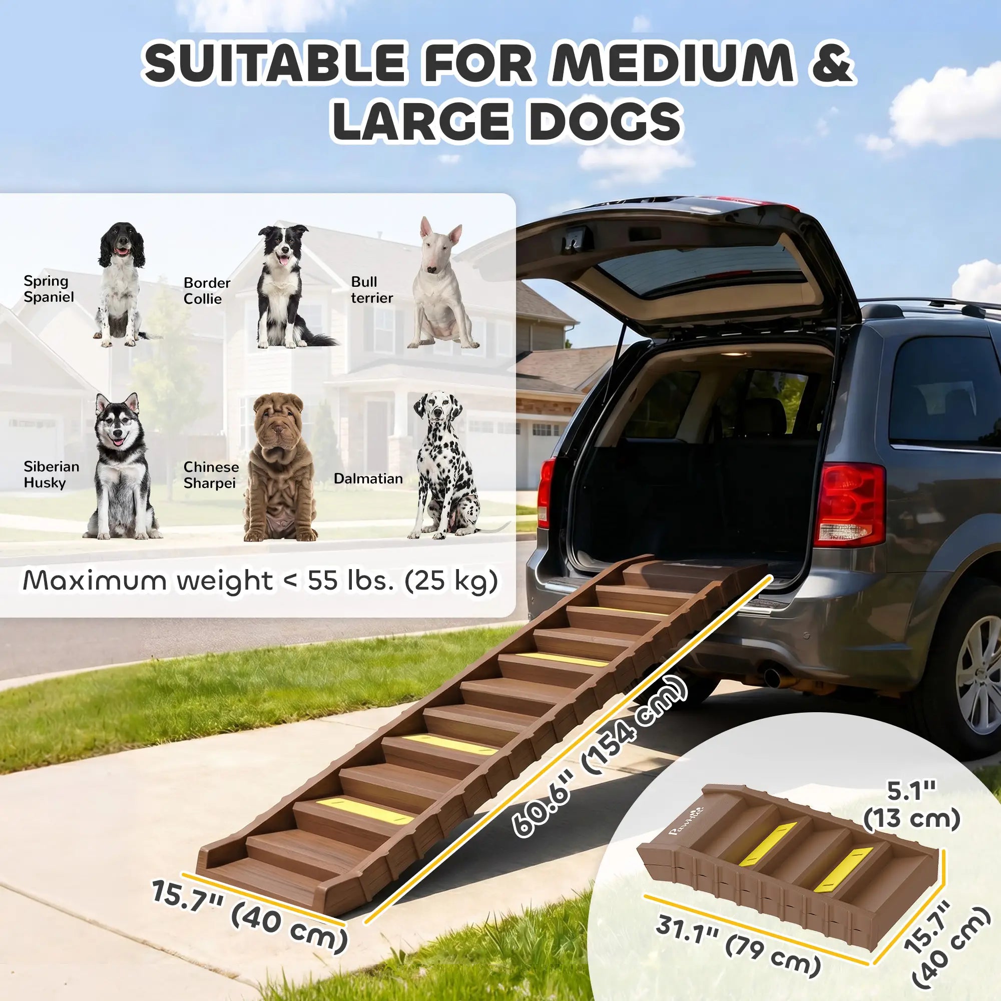 Foldable Dog Car Ramp, Anti-Slip Steps, Brown Dog Stairs at Gallery Canada