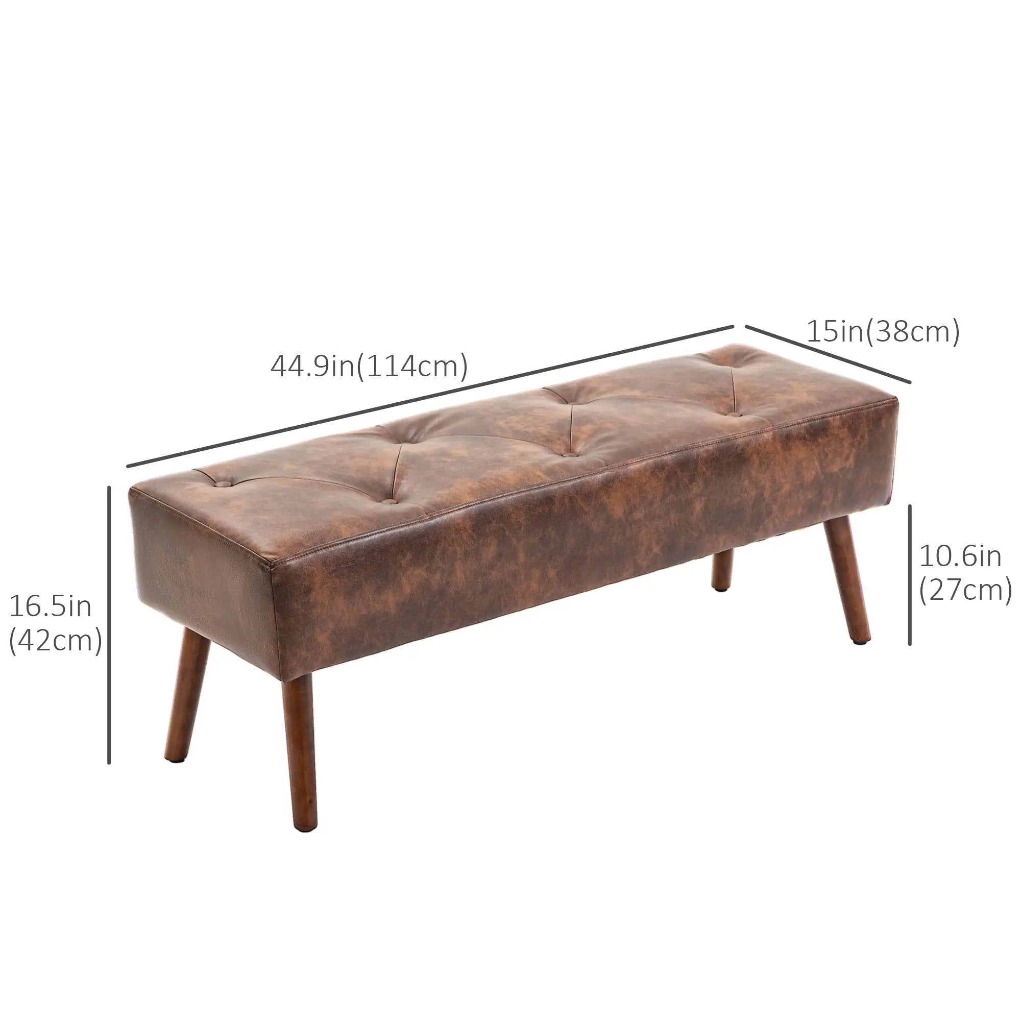 Button Tufted PU Leather Bench, Wood Legs, Brown Storage Ottomans & Benches at Gallery Canada