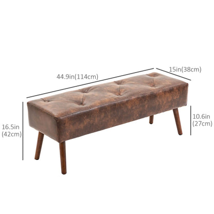Button Tufted PU Leather Bench, Wood Legs, Brown Storage Ottomans & Benches at Gallery Canada