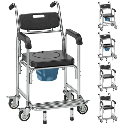 3-in-1 Shower Commode Wheelchair, Transport Chair with Padded Seat Bath Chairs at Gallery Canada