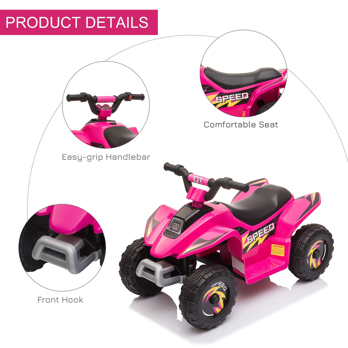 Kids Ride on ATV, 6V Battery Powered, for 18-36 Months, Pink