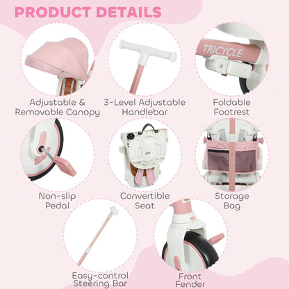 7 in 1 Toddler Tricycle, Safety Harness, Adjustable Parent Handle, Pink Tricycles for Kids at Gallery Canada