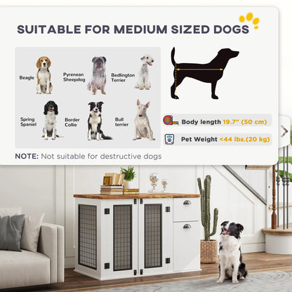 44 Dog Crate with Double Doors, Storage Drawer, White Houses, Kennels & Pens at Gallery Canada