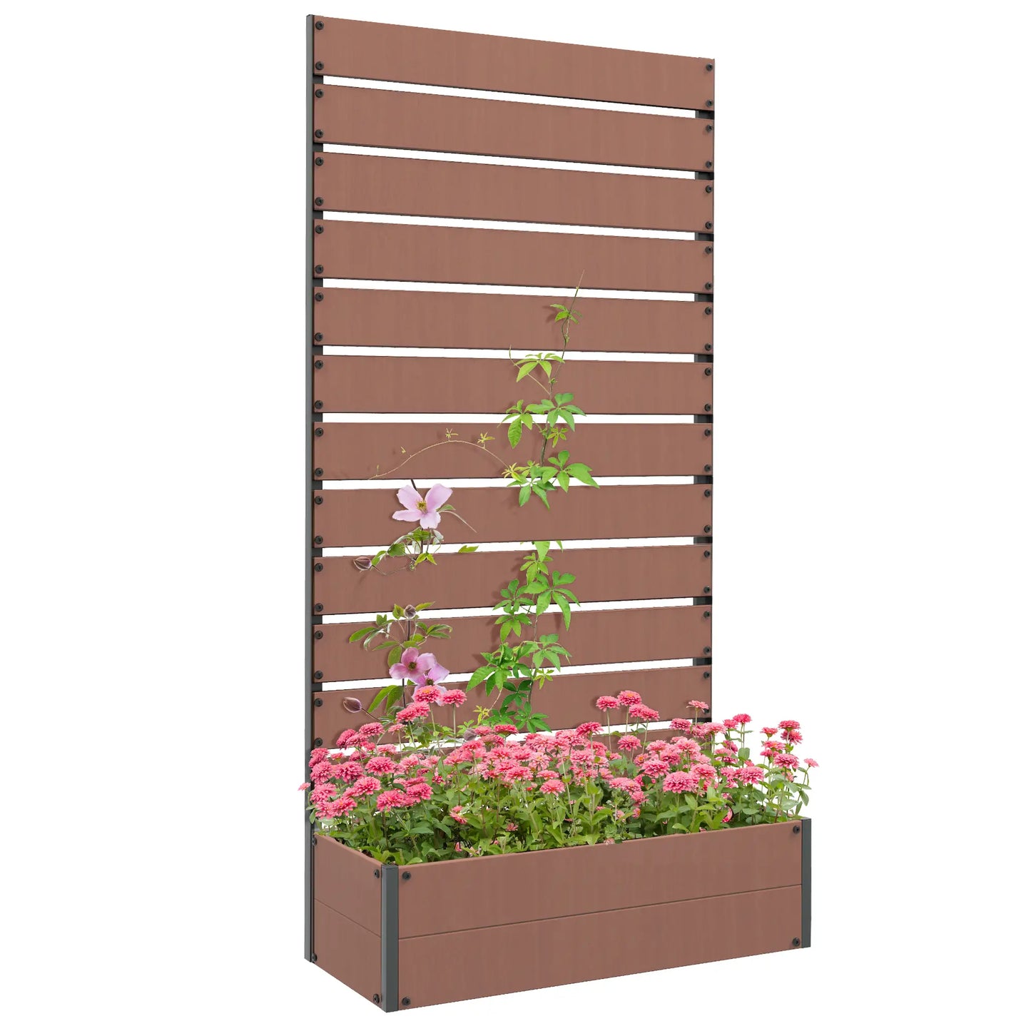 Trellis Planter Box, Raised Garden Bed With Trellis, Light Brown
