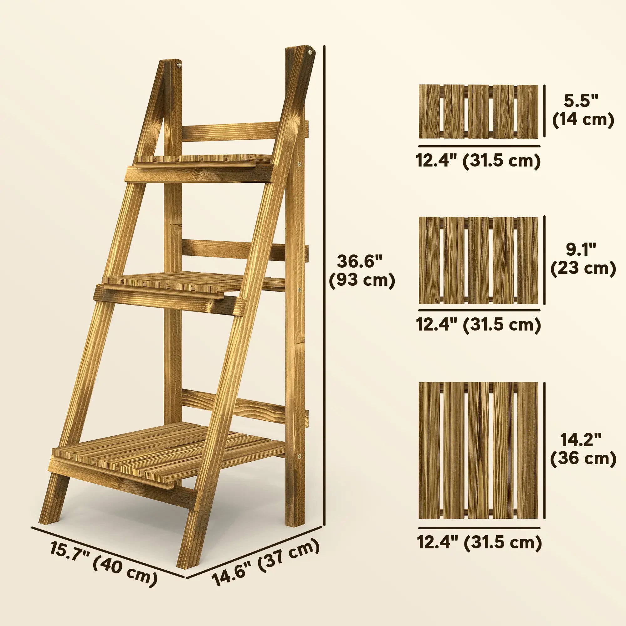 Foldable 3-Tier Wooden Plant Stand, Garden Indoor Outdoor, 16