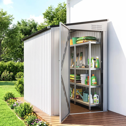 4' x 8' Outdoor Metal Storage Shed With Lockable Door, White Sheds White at Gallery Canada