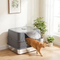 Stainless Steel Cat Litter Box with Lid, High Sided, Scoop