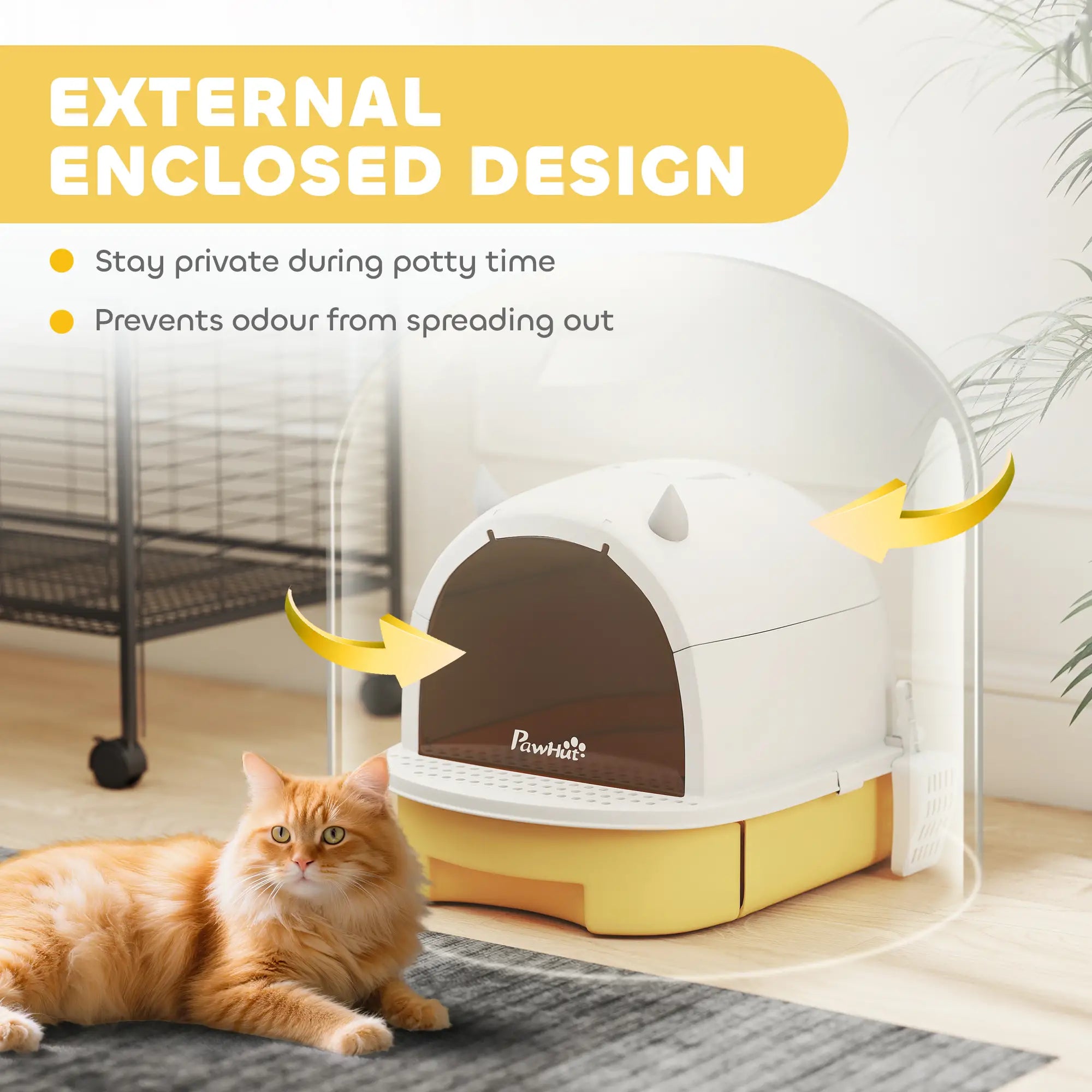 Cat Litter Box With Lid, Front Door Flap, Scoop, Handle, Yellow Cat Litter Box Enclosures at Gallery Canada