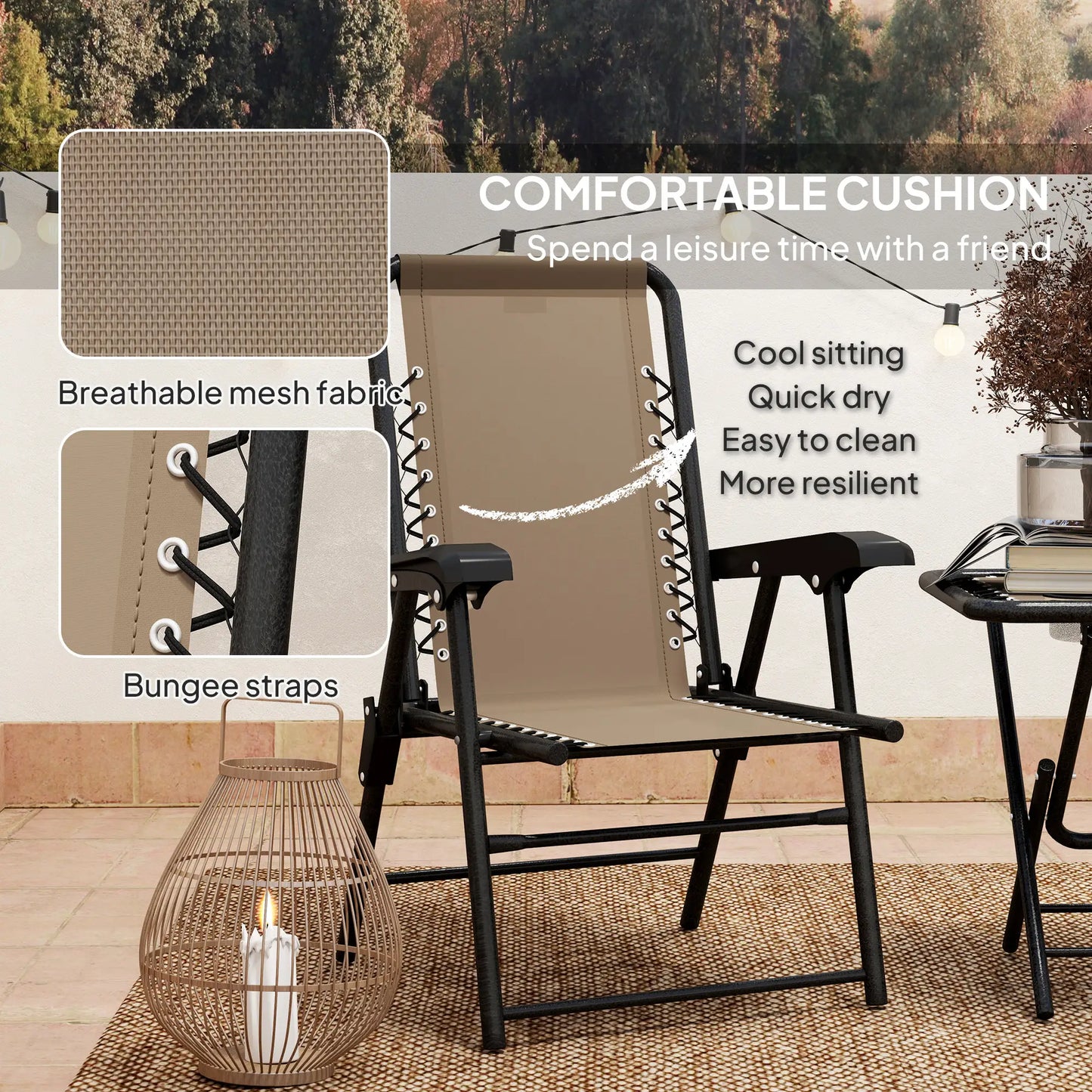 3 Piece Patio Bistro Set, Metal Outdoor Folding Table And Chairs, Khaki Bistro Sets at Gallery Canada