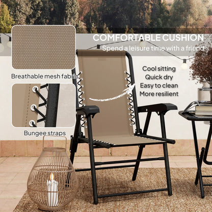 3 Piece Patio Bistro Set, Metal Outdoor Folding Table And Chairs, Khaki Bistro Sets at Gallery Canada