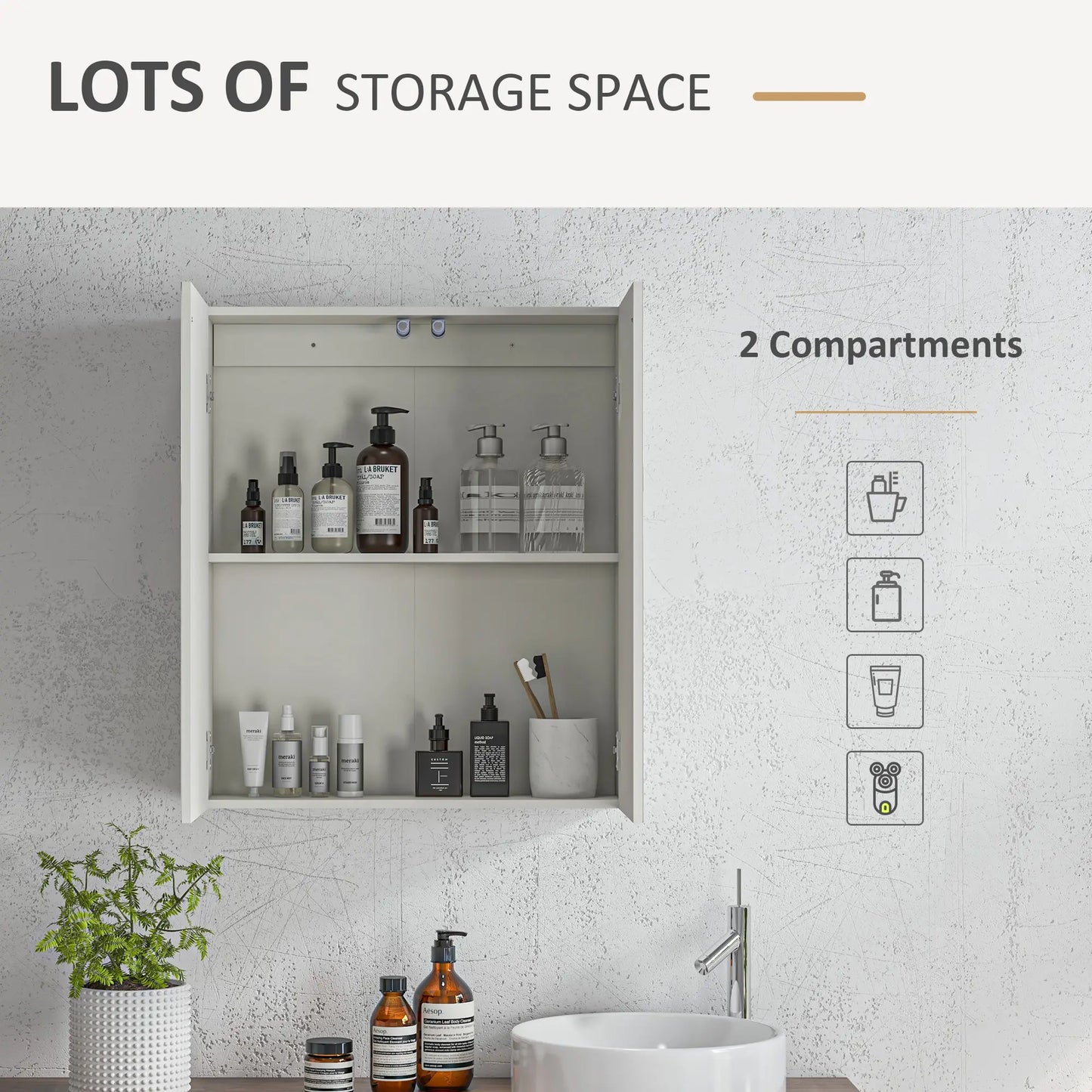 Wall Mounted Mirror Cabinet, Bathroom Medicine, 2 Doors, Adjustable Shelf Mirror Medicine Cabinets at Gallery Canada