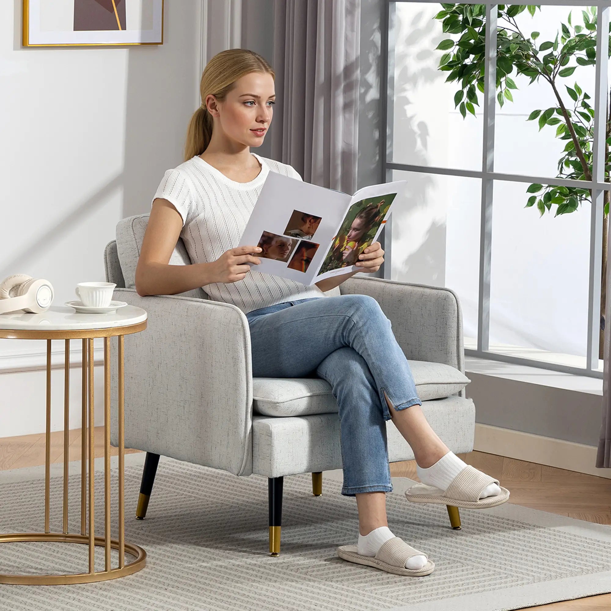 Accent Chairs Set of 2, Upholstered Armchairs, Tufted Back Cushion, Steel Legs Accent Chairs at Gallery Canada