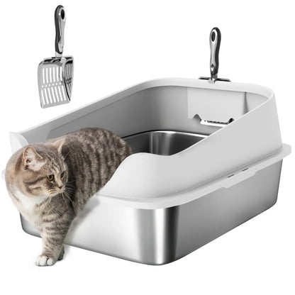 Stainless Steel Cat Litter Box, Metal Scoop, Anti Leakage, 24" x 16" x 12", Grey Cat Litter Box Enclosures at Gallery Canada