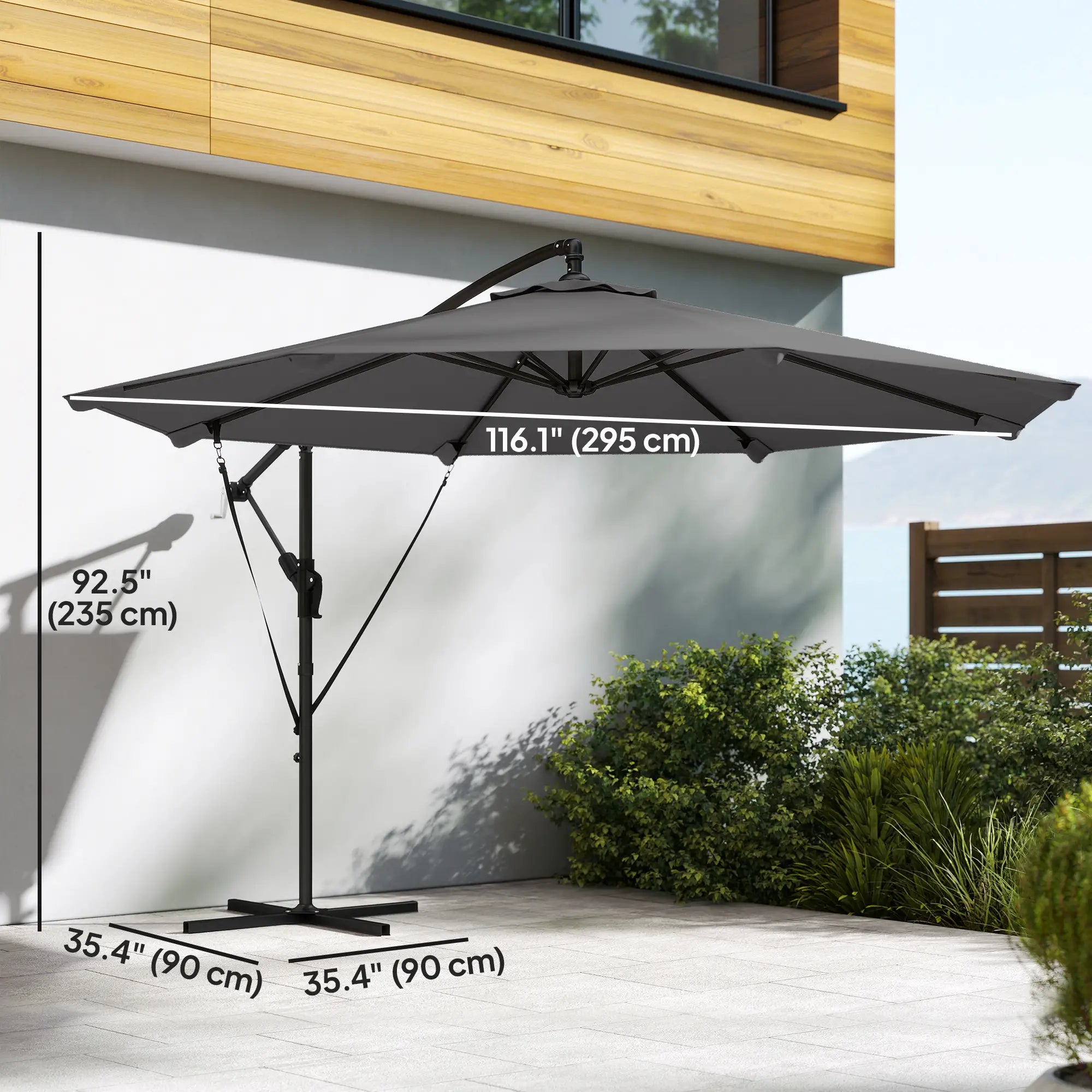 10FT Cantilever Patio Umbrella, 8 Ribs, Cover, Wind Ropes, Dark Grey Offset Cantilever Umbrellas at Gallery Canada