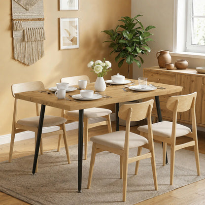 Modern Nordic Dining Table Seats 4, Oak Grain Black 43.3" x 27.6" x 29.5", Black