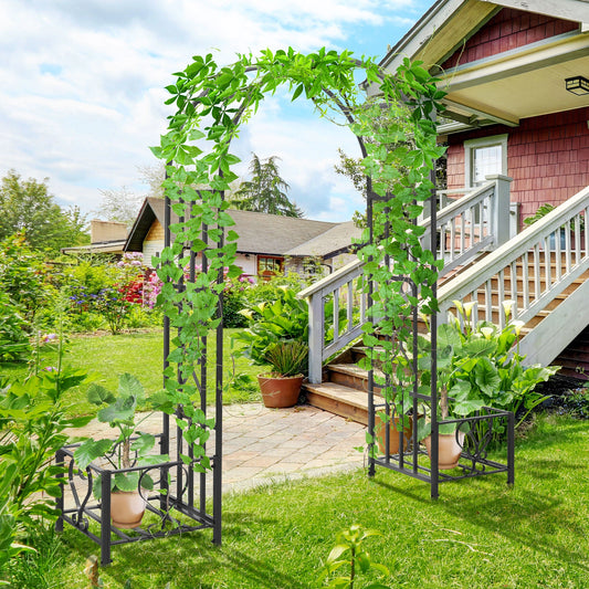 7FT Metal Garden Arch with 2 Planter Boxes, Outdoor Walkway Arbor, Dark Grey Garden Arches Dark Grey at Gallery Canada