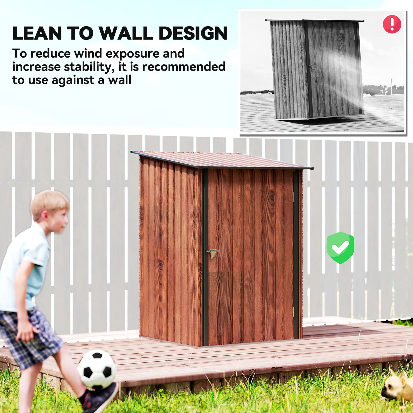 3.3' x 3.4' Lean-To Garden Storage Shed, Galvanized Steel Tool House, Teak Sheds at Gallery Canada